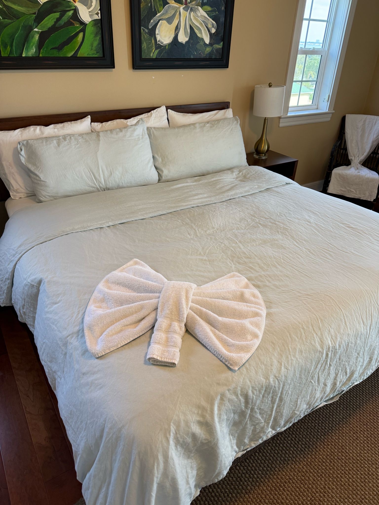 Bedroom with a signature towel finish by Purpose Cleaning
